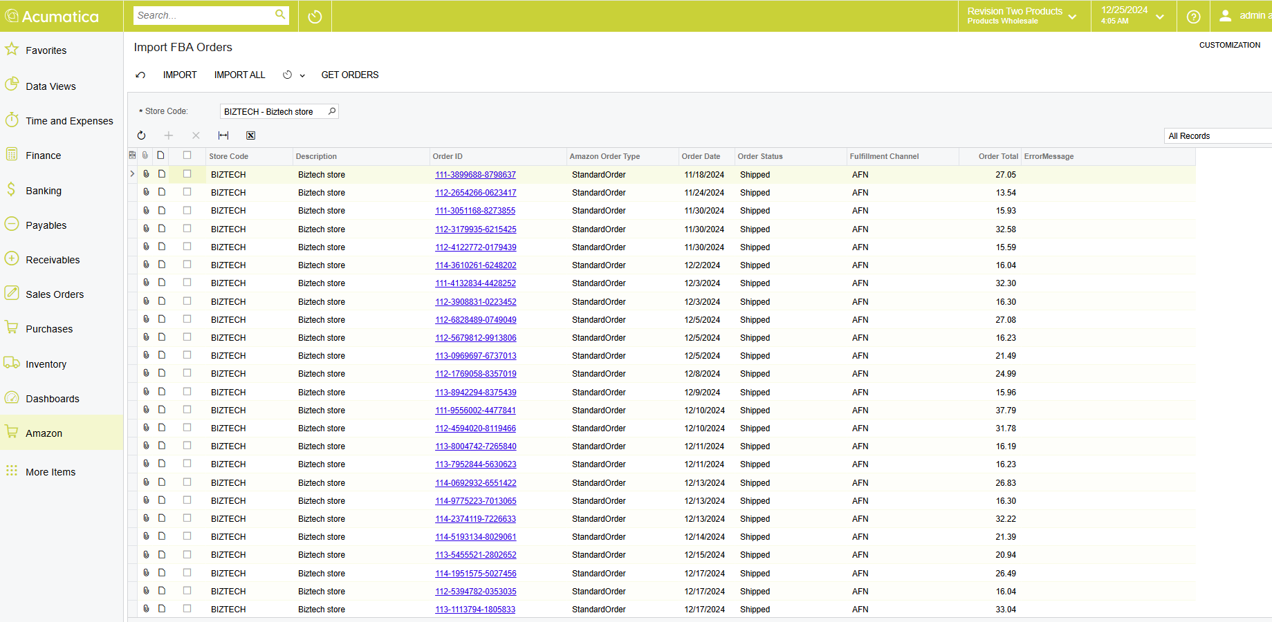 Import FBA Orders