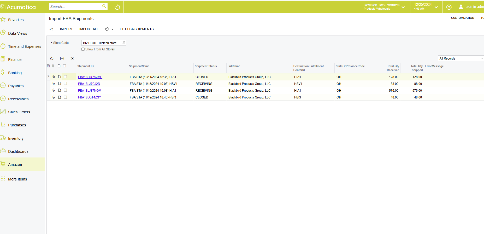 Import FBA Shipments