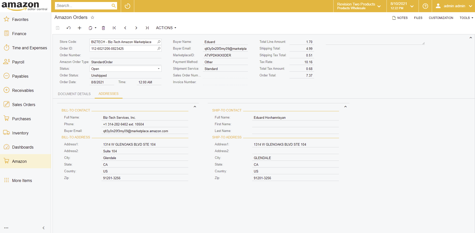 Adresses de commandes Amazon