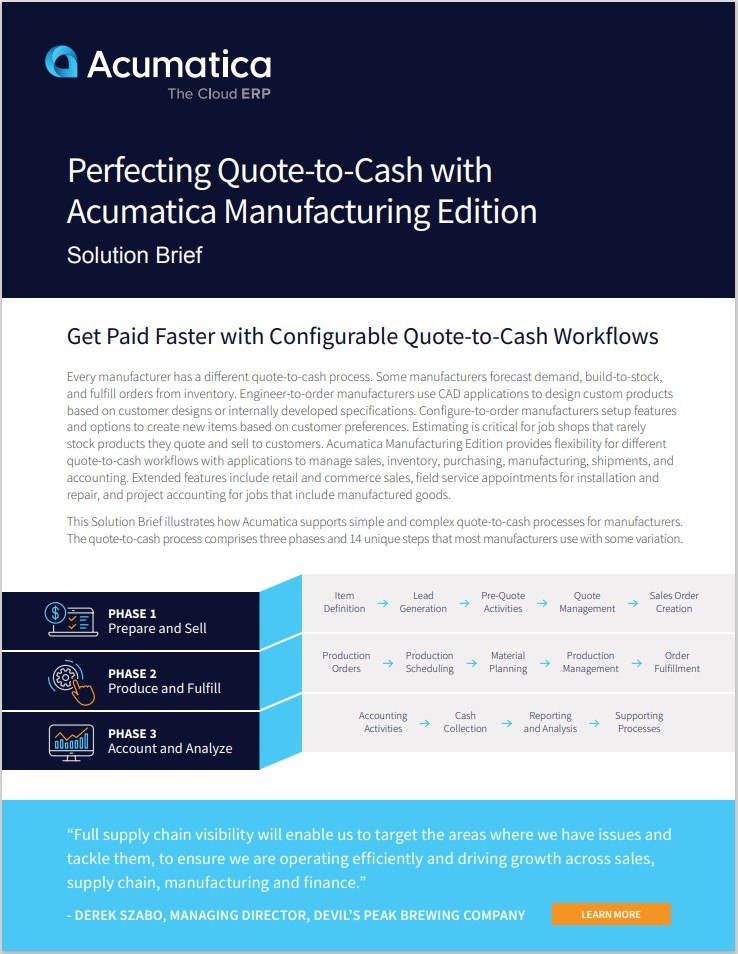 Resumen de la solución: Perfeccionamiento de la elaboración de presupuestos con Acumatica Manufacturing Edition