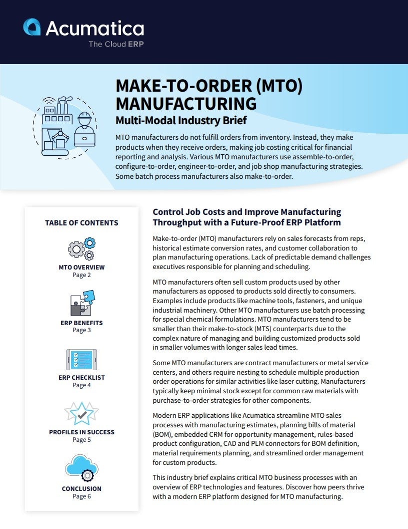 Simplify Multi-Modal Make-to-Order Manufacturing with an Industry-Specific ERP Solution