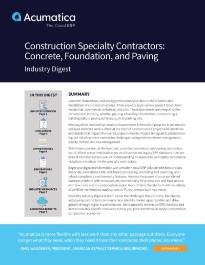 Acumatica Construction Edition for Concrete, Foundation, and Paving Contractors