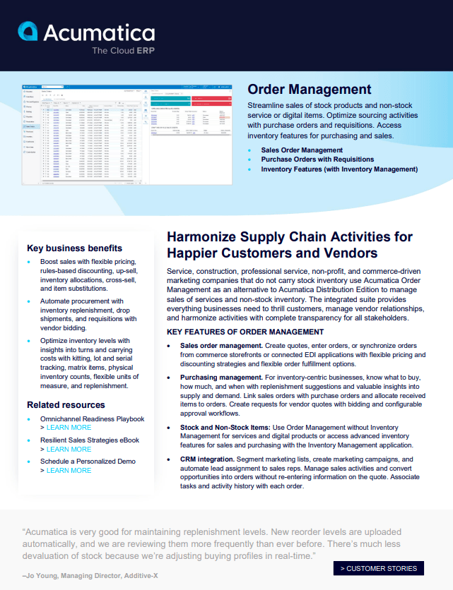 Order Management Product Sheet