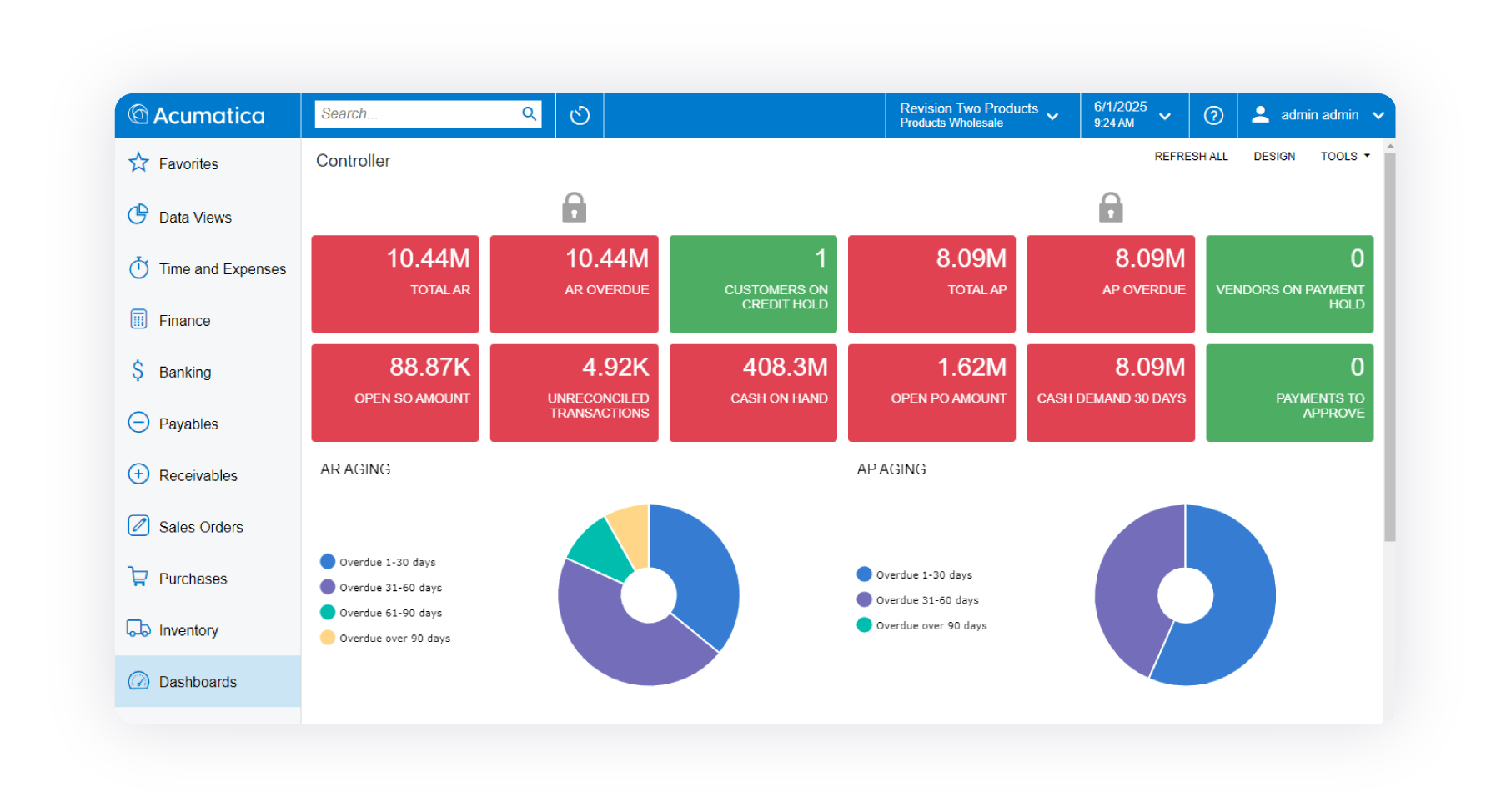 Capture d’écran du produit Acumatica pour montrer la visibilité financière