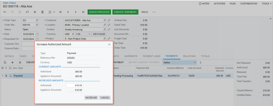 Accounting-CRM-Increase-CC-Amount