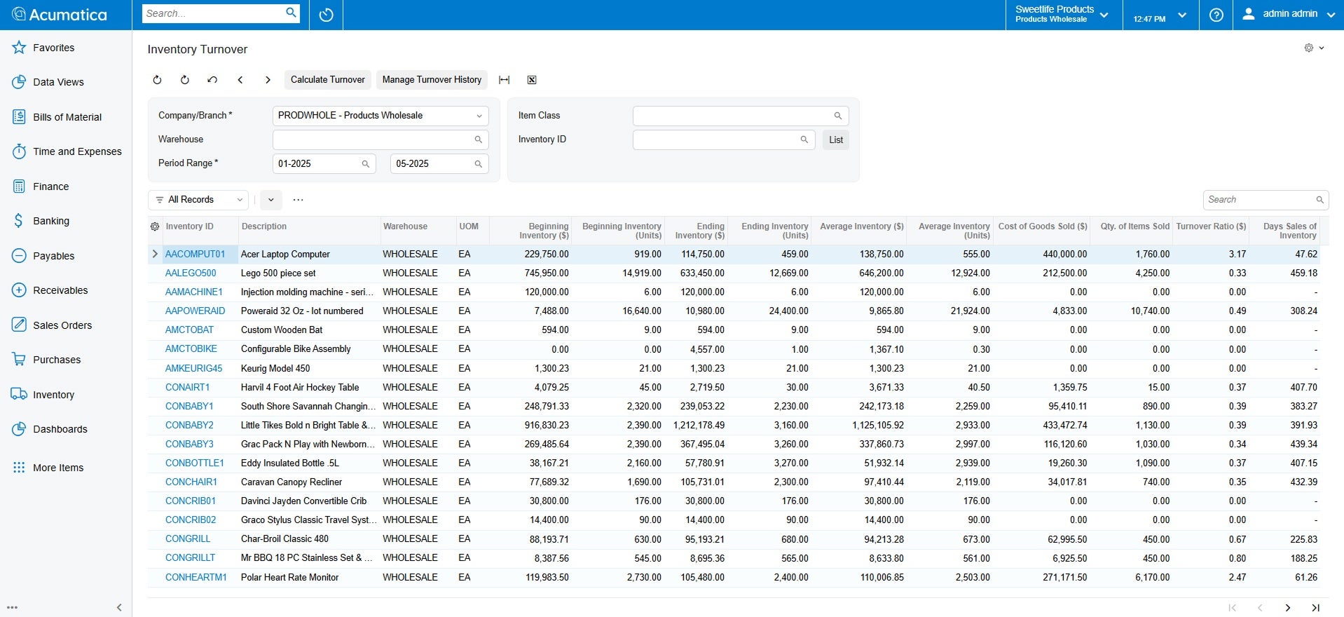 Inventory Management Screenshot of the Acumatica product to show Inventory Management capabilities of Acumatica in comparison to QuickBooks