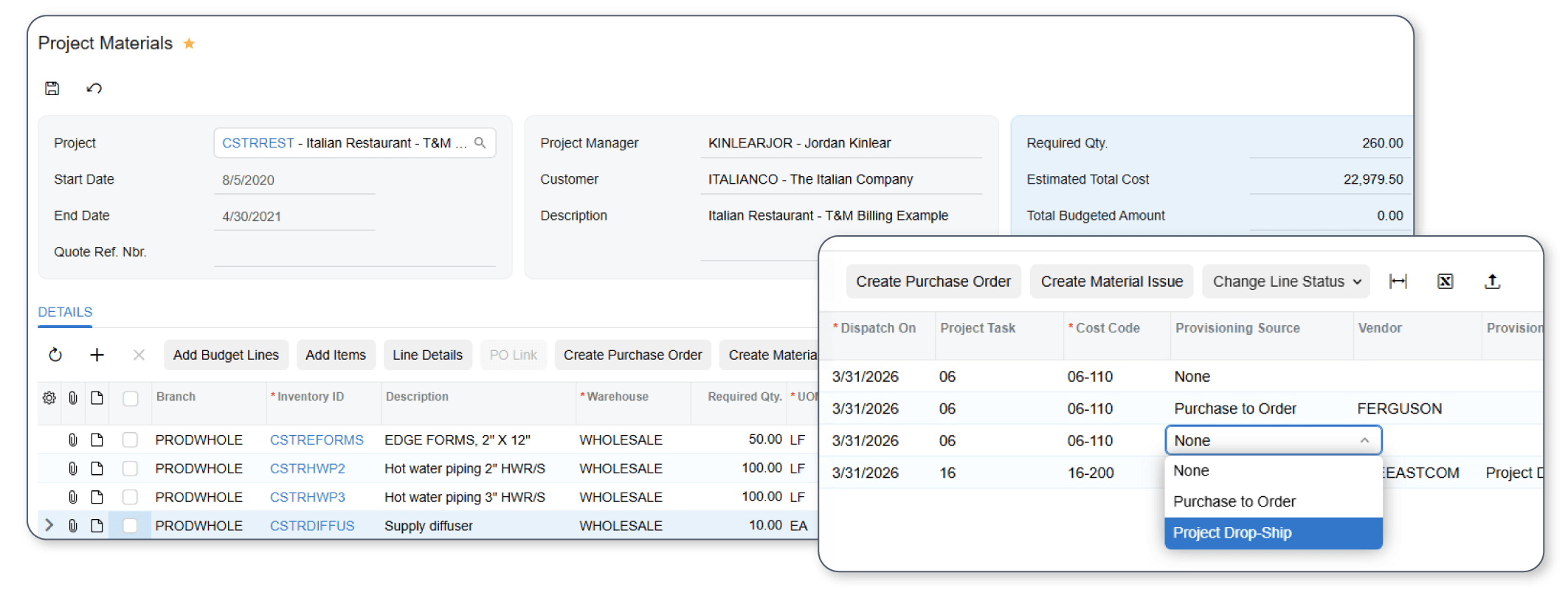 Change Management Screenshot of the Acumatica Inventory and Material Management